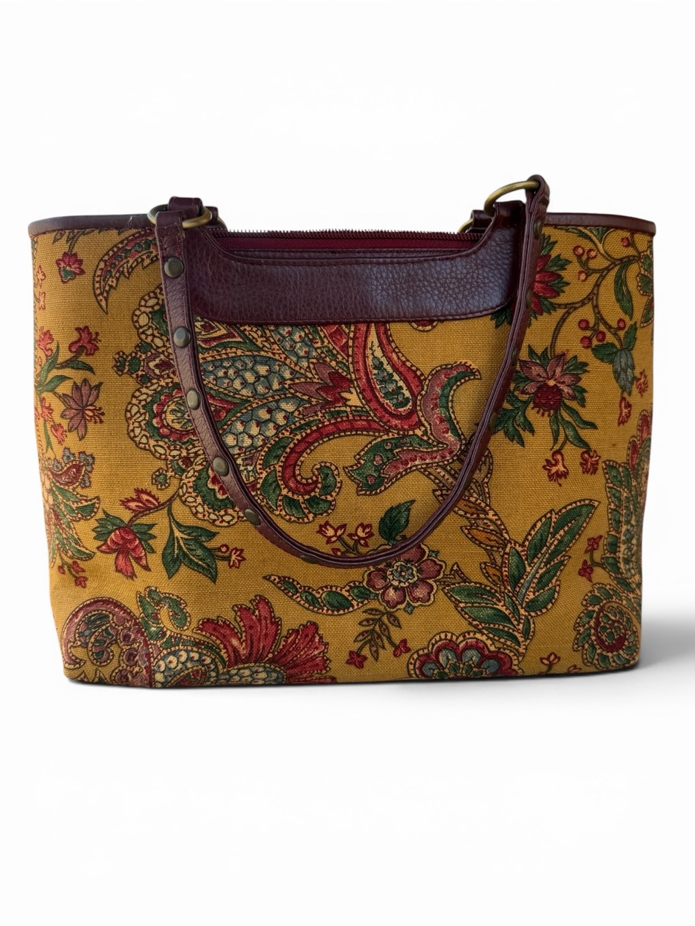 Rare Vtg Isabella Fiore Large Beaded Sequin Mustard Paisley Tote - Picture 11 of 14